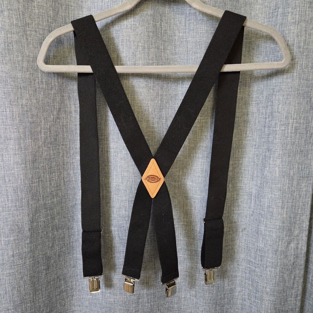 Dickies Mens Suspenders Leather X-Back Waist Clip 1.5" Adjustable Elastic Straps